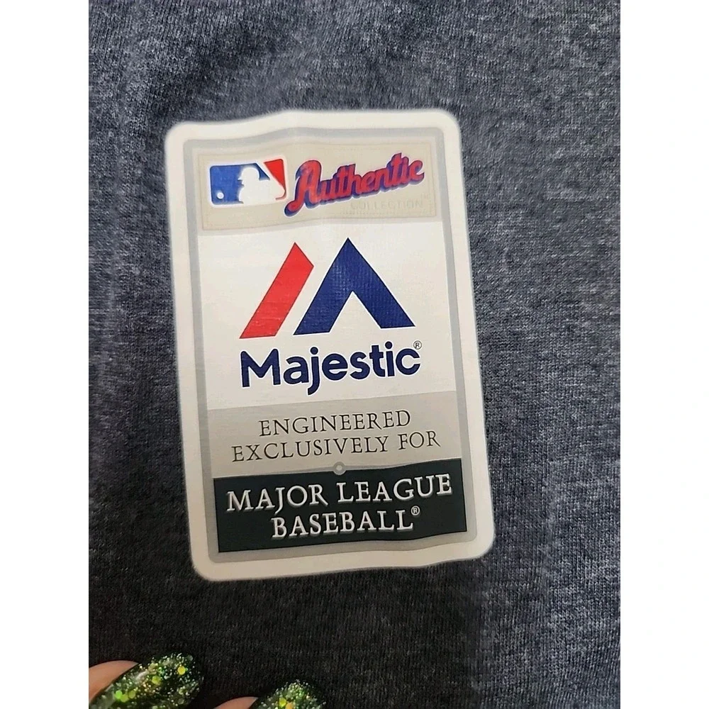 Majestic‎ Authentic MLB Detroit Tigers Baseball Blue Gray T-shirt Men's Size XL